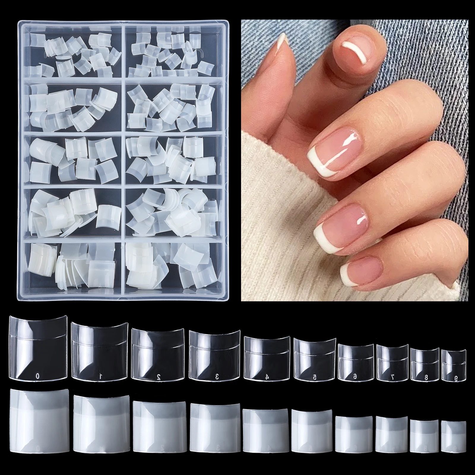 200Pcs/box Half Cover Nail Art Short False Tips French  Natural Transparent Soak Off Artificial Short Square Head Finger Tips