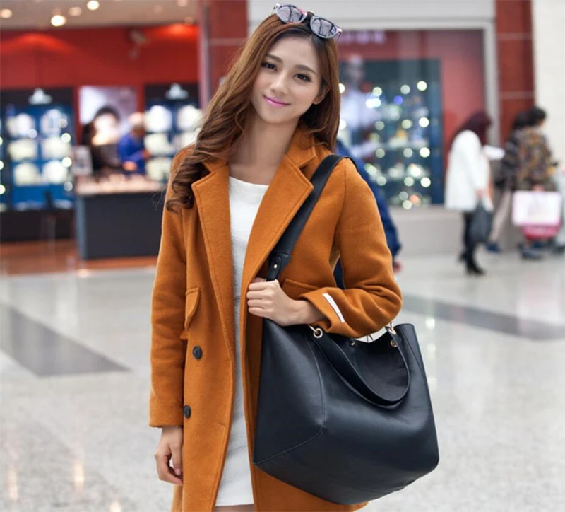 Classical Vintage fashion large 2pcs purses ladies big size women bucket bags handbag