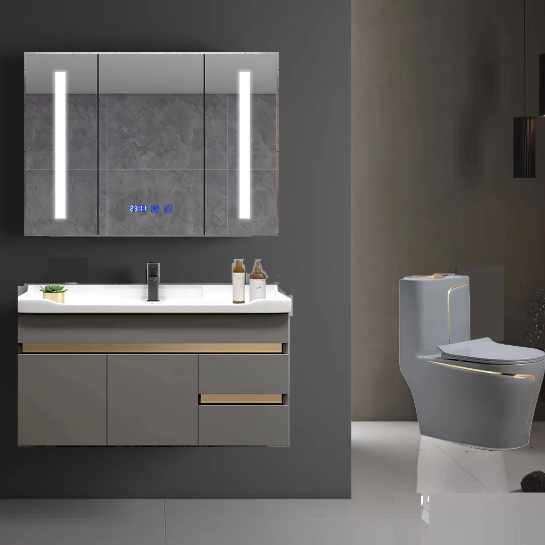 K2051 Европейский Лидер продаж настенный столик из фанеры для ванной комнаты с керамической раковиной и унитазом