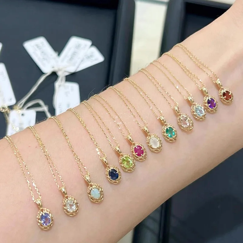 Oval Zodiac 925 Sterling Silver Natural Birthstone Crystal Pendant Necklaces For Woman