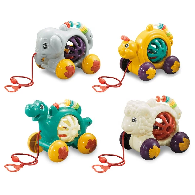 Educational Toddler Push Along Toy Sliding Learning Walking Toys Cartoon Animal Push Pull String Toy