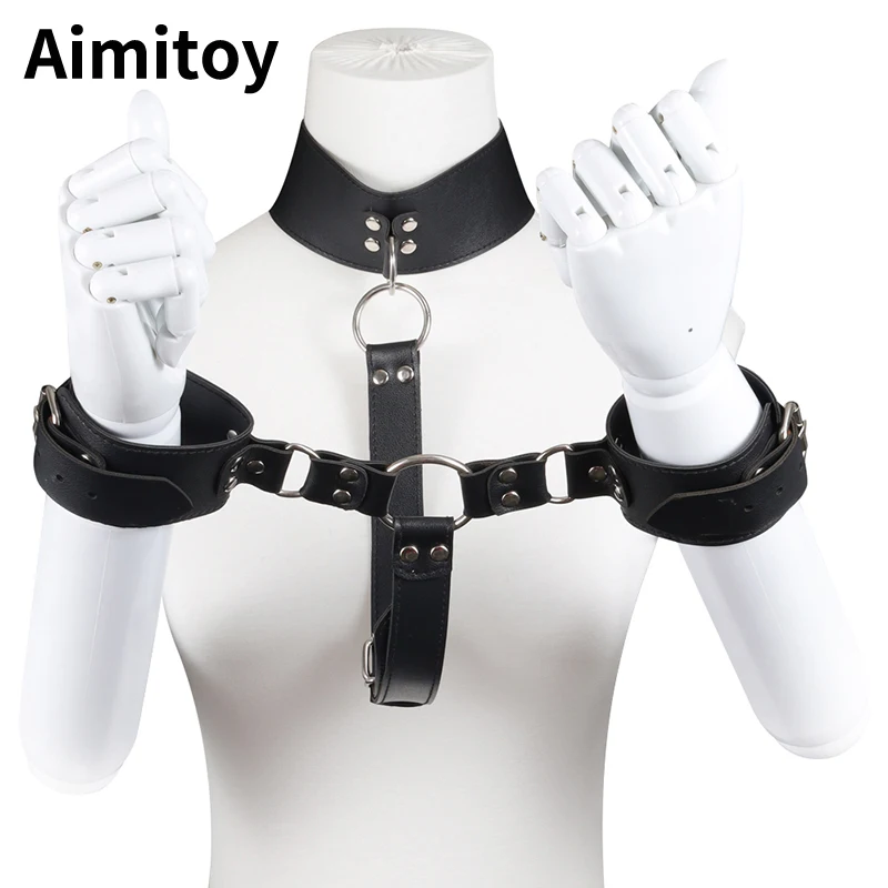Aimitoy PU Leather Bondage Restraints for Couples Sex Bondage Gear for Cosplay Handcuffs Sex Toys