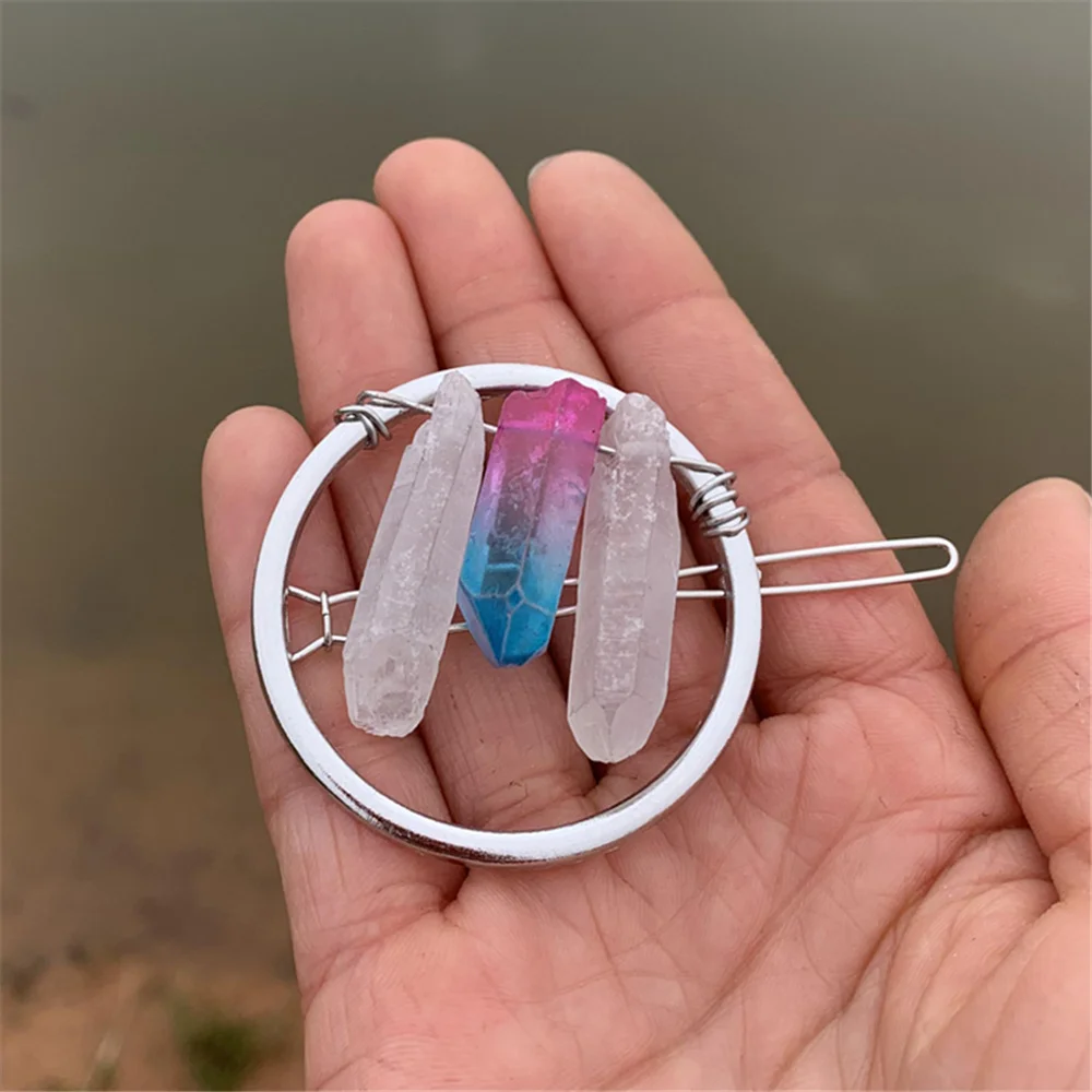 Round Purple Crystal Mermaid Crown Hair Jewelry Quartz Hoop Tiara Raw Headband Pangen Wedding Battette Bridal Hair Accessories