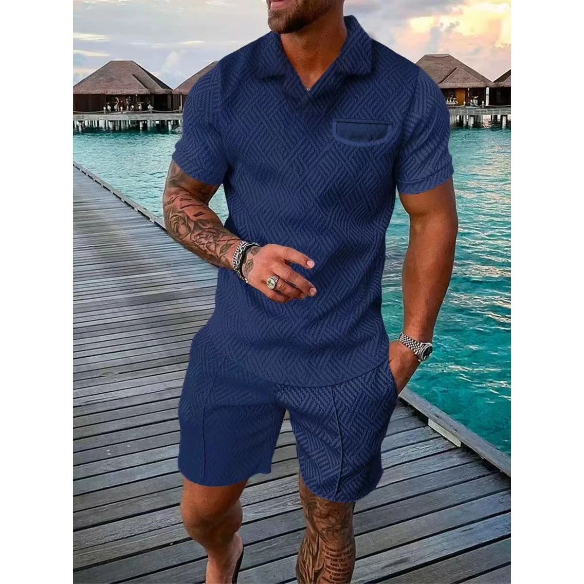 Oem Tracksuit Custom Logo Summer Sportswear 2 Pieces Suits Polo T Shirt Tracksuits Running Custom Men Shorts Set