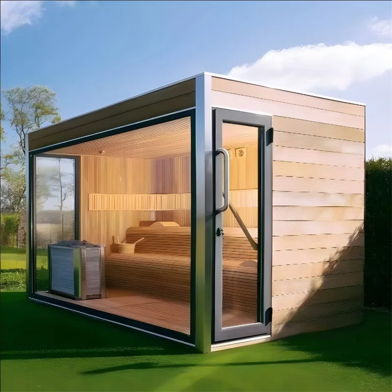 Traditional Canadian Red Cedar Electric Heating Furnace Square Steam Sauna Room