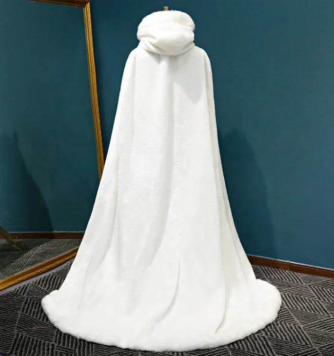 Winter Bridal Wedding Fur Shawl Wedding Dress Shawl Coat Long Cloak Women Performance Clothing Bridal Cloak