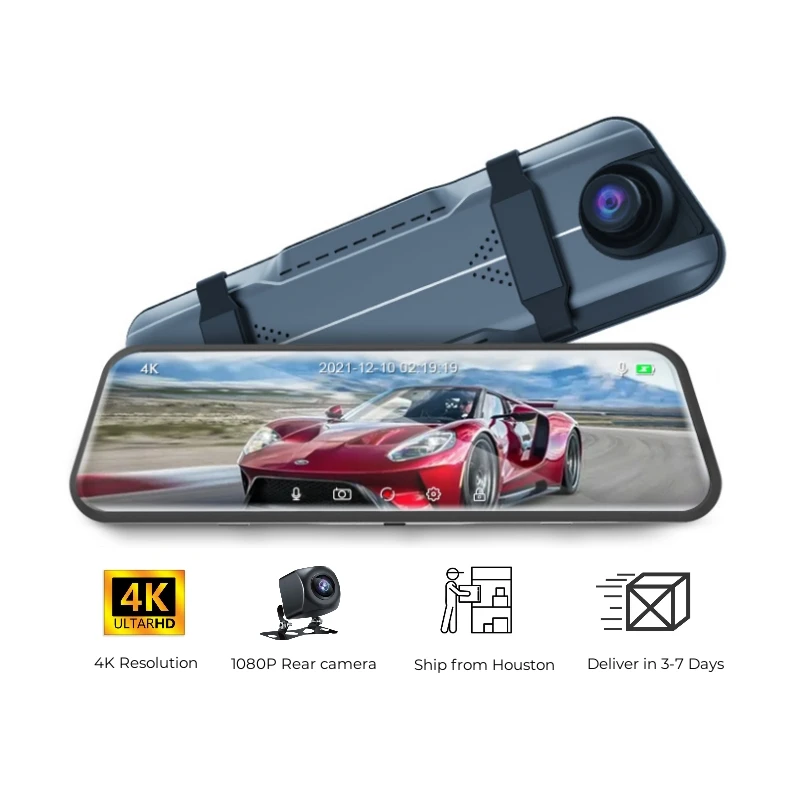 Overseas Warehouse Dash Cam 4K Touchscreen HD Car DVR Dashcam Front and Back Rear View Mirror Car Video Recorder Camera