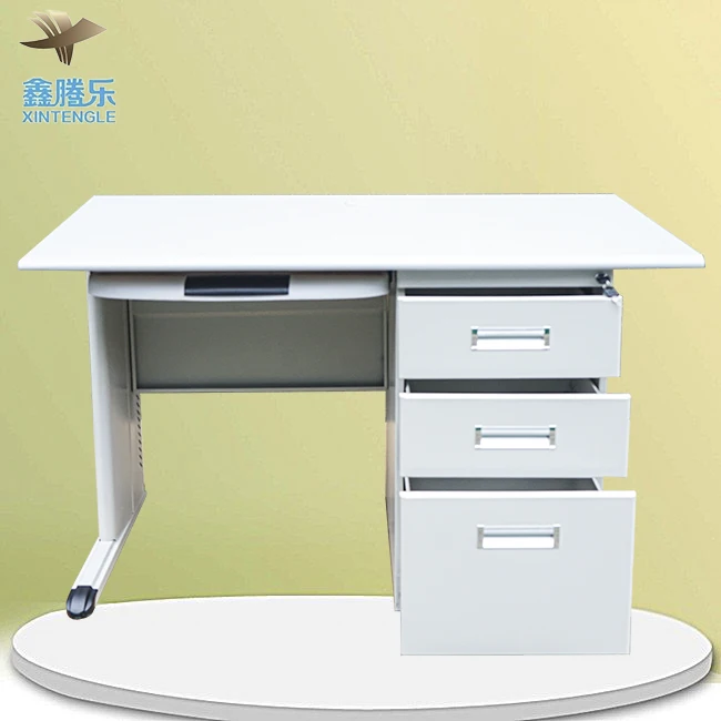 China Guangdong Tengle factory KD office furniture Metal steel office computer table office desk with three drawers
