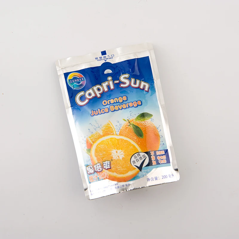 Custom Printed stand up pouches with zipper juice take away bag drink juice pouches with logo and straw
