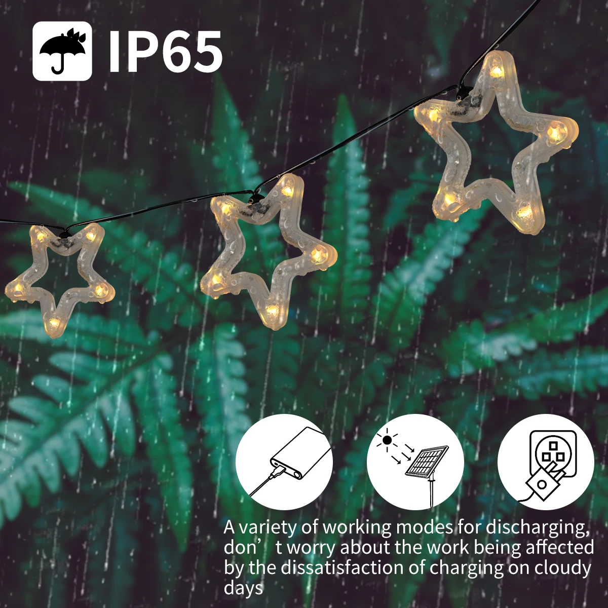 15m Solar powered DC AC 2 modes work fairy lights led stars christmas string lights