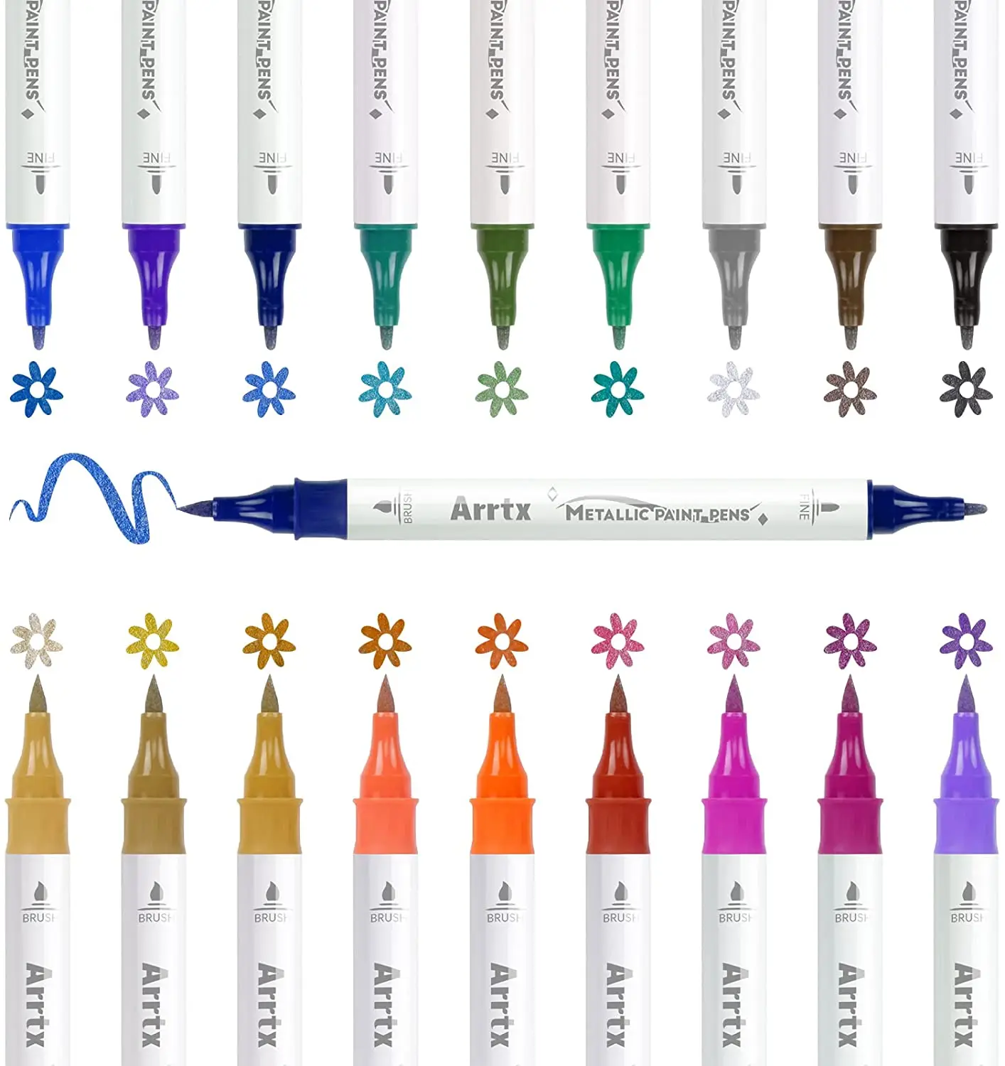 Arrtx металлические ручки для рисования, 18 цветов, акриловые маркеры для рисования на черной бумаге