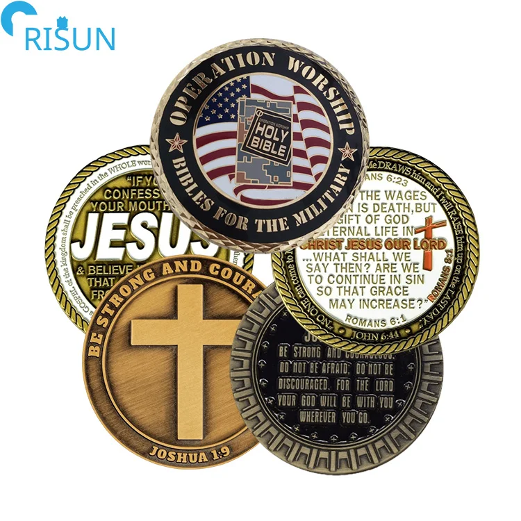 Customize Enamel God Cross Christianity Christian Religion Religious Bible Scripture Challenge Coin Custom Bible Challenge Coins