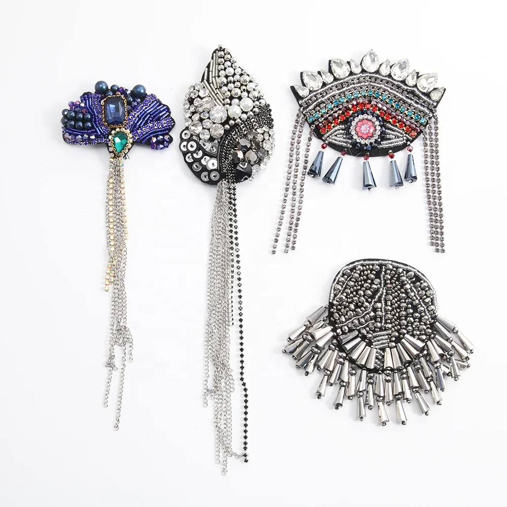 Kavatar Wholesale  Indian Patches Vintage rhinestone beaded patches for clothing 3D Beaded patches for clothing