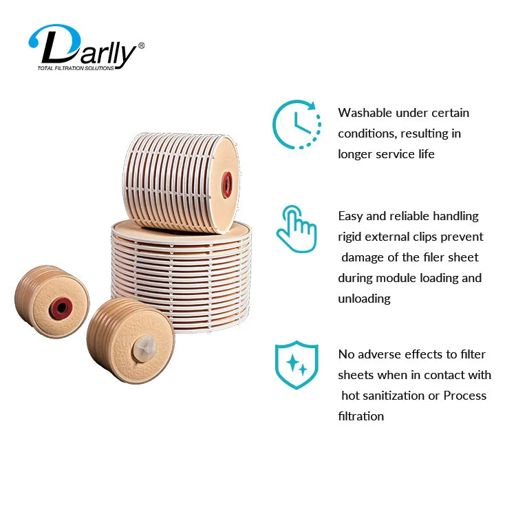 Food water treatment chemical 12/16 inch depth lenticular filter cartridge oil solvent filter for plant extracts filtration