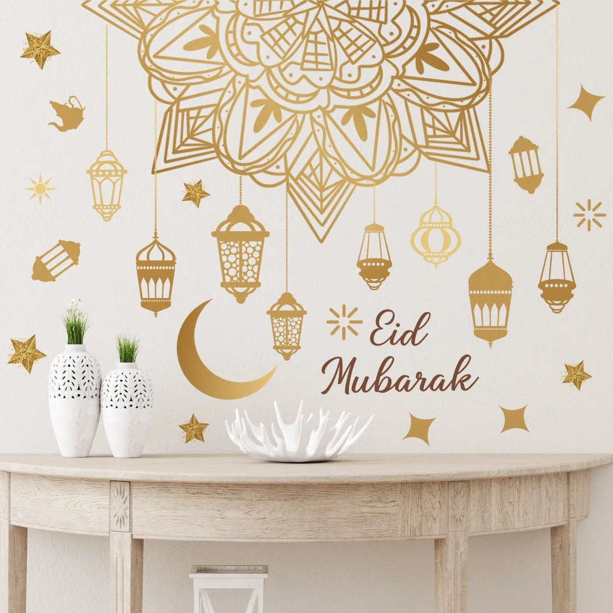 Wholesale Custom PVC Removable Moon Lantern Islamic Eid Mubarak Muslim Ramadan Home Wall Decor Stickers