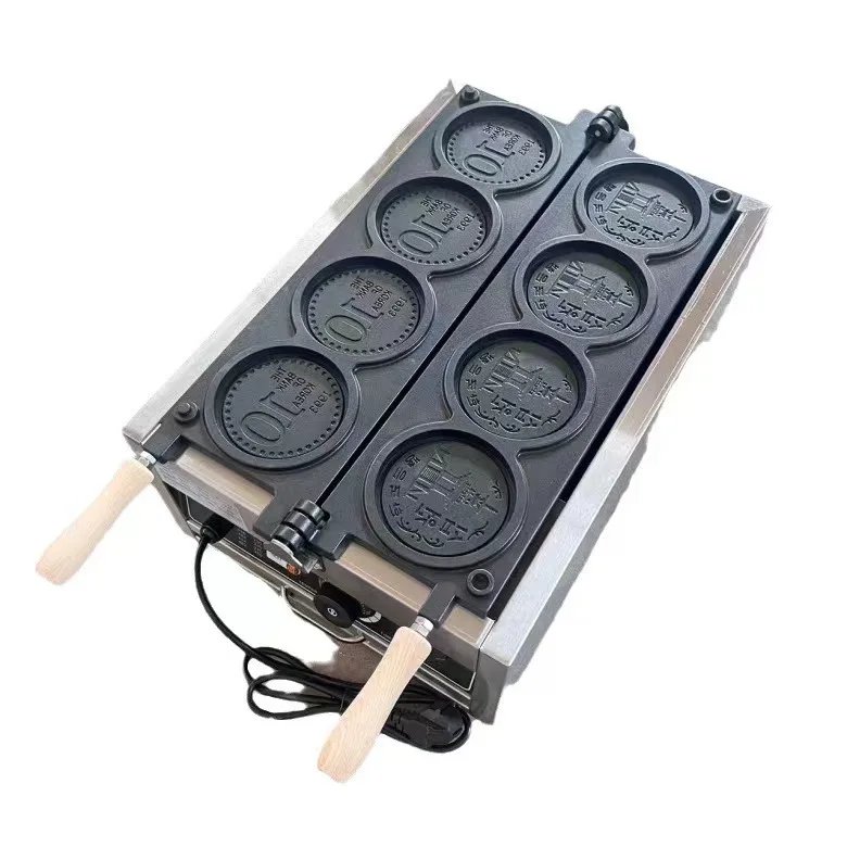 Customized Commercial 4pcs Coin Waffle Maker Machine Round Shape Waffle Machine Suitable Egg Equipment