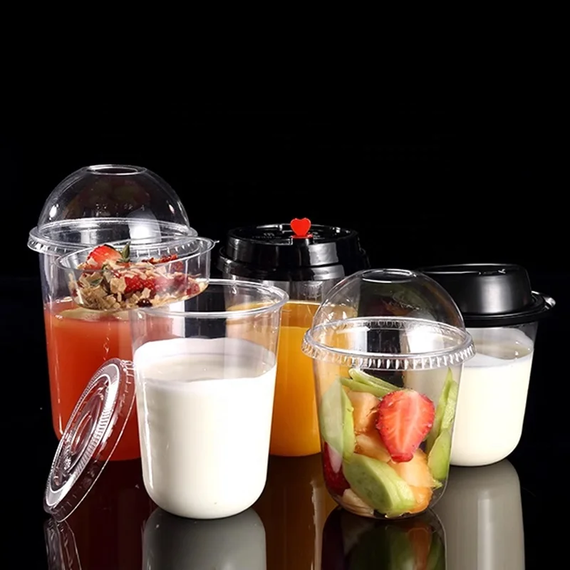 Custom logo disposable u shape plastic cups soft clear bubble tea plastic cup with lid boba cup