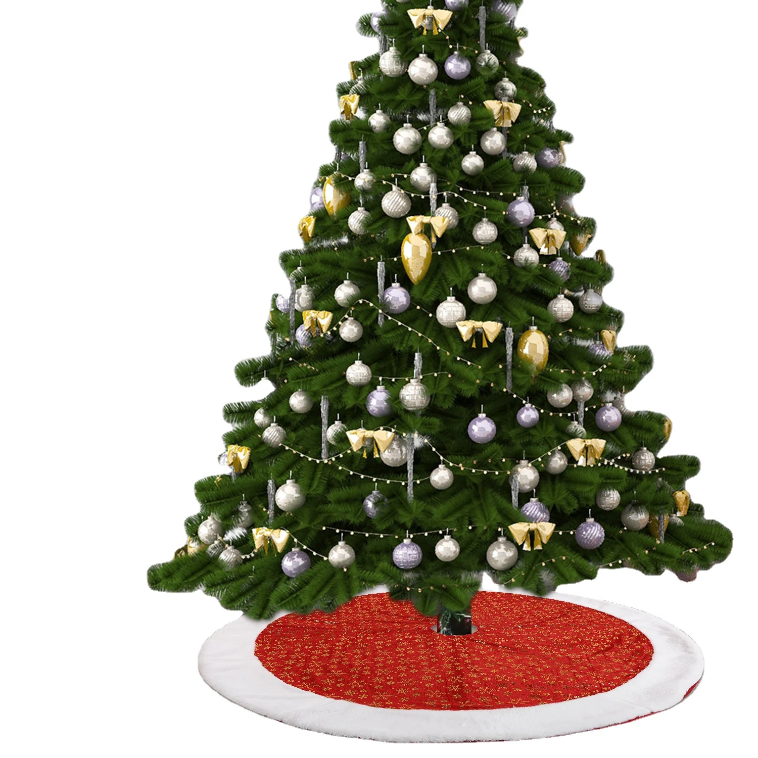 New Design Personalized Monogram Fluffy Xmas Sublimation Golden Printing Snowflakes Christmas Tree Skirt Home Floor Decoration