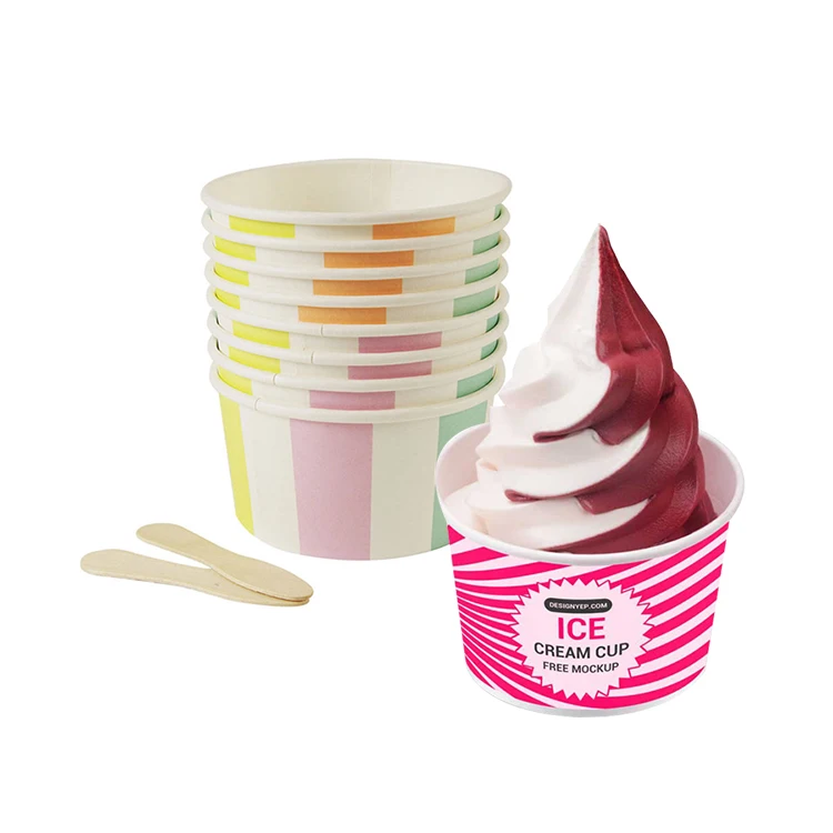 New Design 8oz 12 Oz 100ml Custom Logo Disposable Small Icecream Container Single Double Wall Ice Cream Paper Cup Tub with Lid