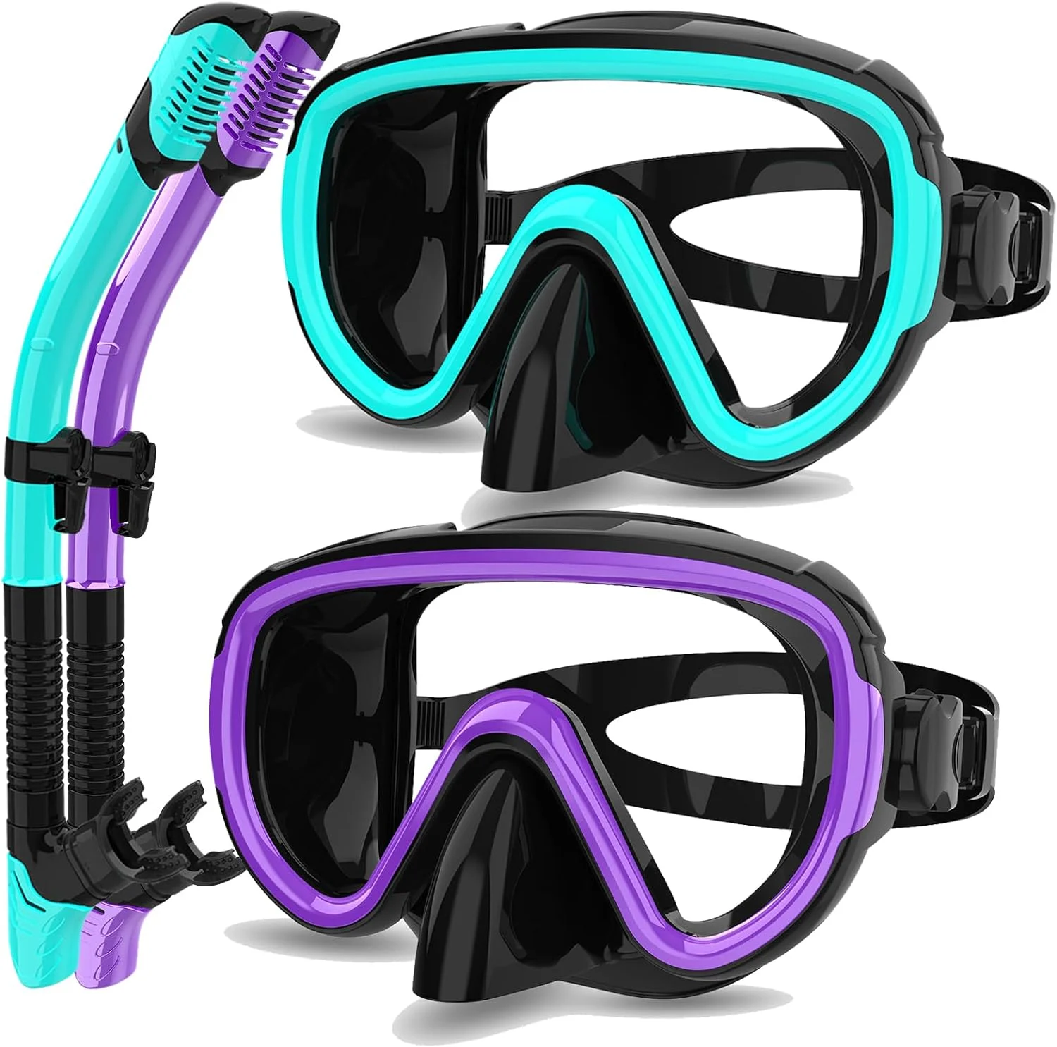2024 New Factory Supply tempered glass lens silicone mask skirt strap dry top snorkeling free diving mask and snorkel set