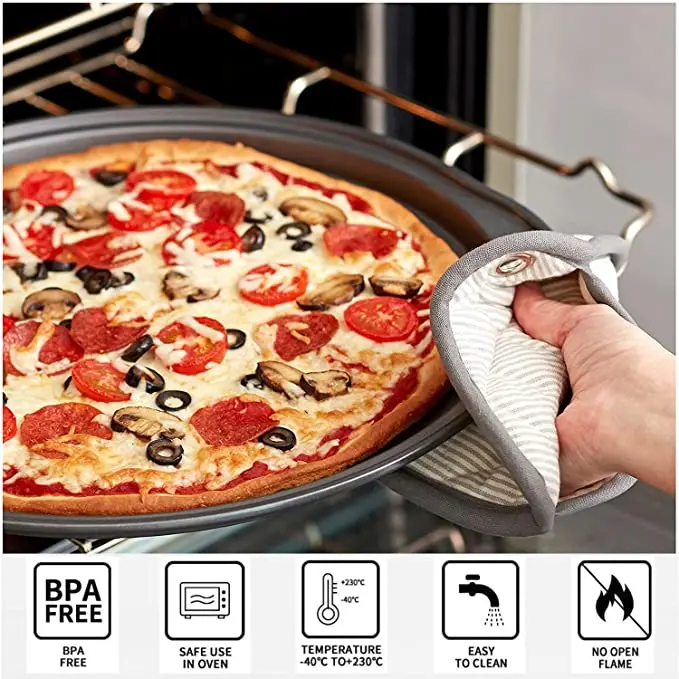 2 piece set of circular perforated style oven non-stick carbon steel baking tray pastry pie pizza tray