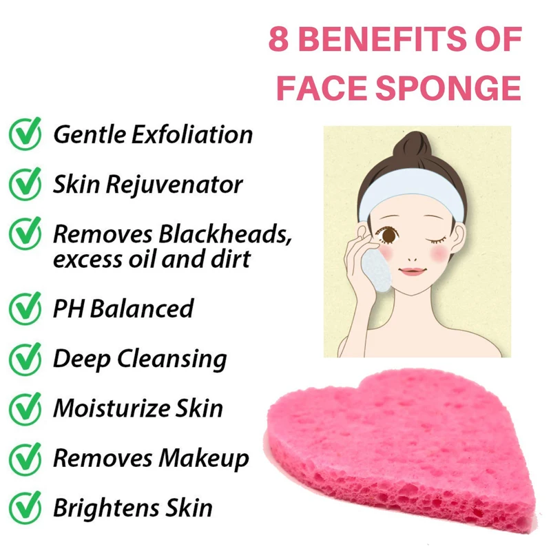 100% Natural Facial Clean Wood Pulp sponge Beauty Makeup Cosmetics Removal Sponge Heart Shaped Sponge