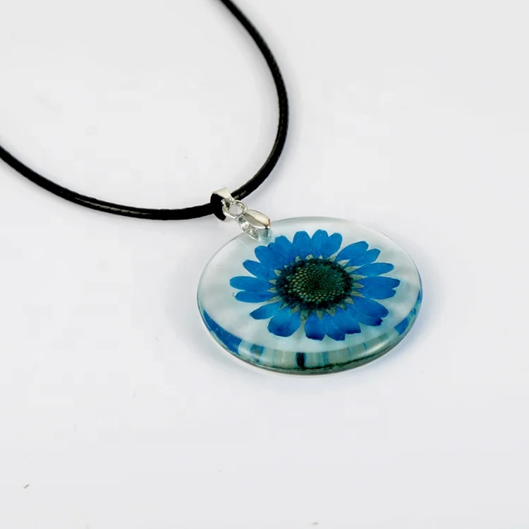 3-5 Days Lead Time Fast Shipping Wholesale real dried flower necklace  daisy flower jewelry acrylic resin pendant necklace