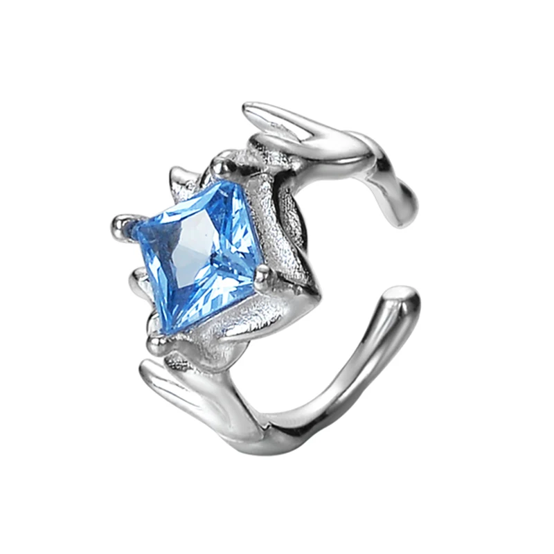 ICEBELA Fashion Jewelry 925 Sterling Silver Ear Cuff 4A Blue Cubic Zirconia Shape Irregular Designer Crystal Cuff Earrings
