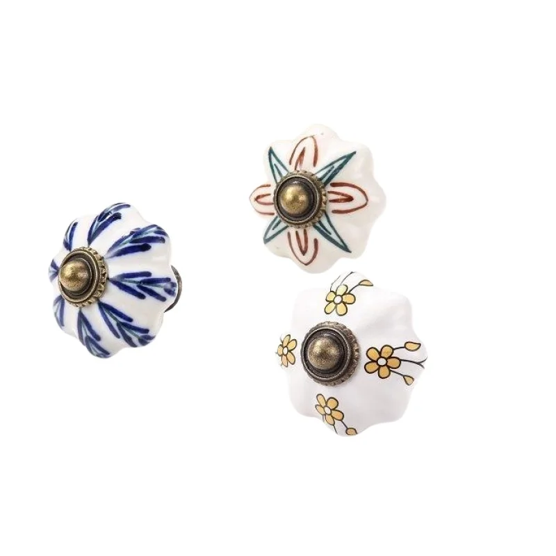 Hand painted ceramic handles blue and white porcelain classical cabinet doors drawers rural pumpkin furniture handles