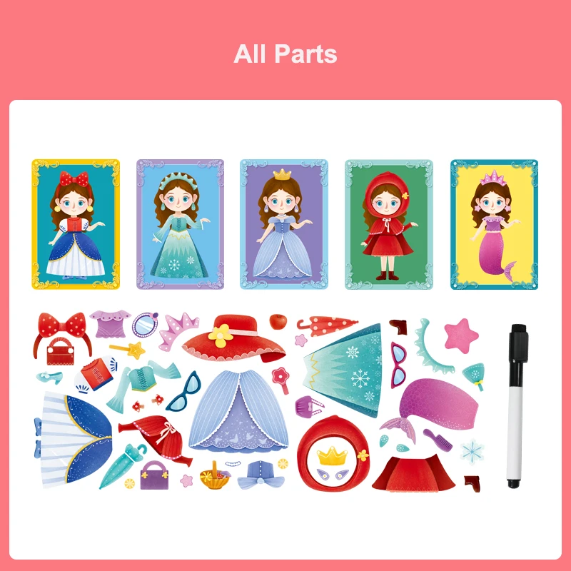 Kids Fashion Toys For Girl Gift DIY Princess Dress Up Colorful Magnetic Cards Flexible move games