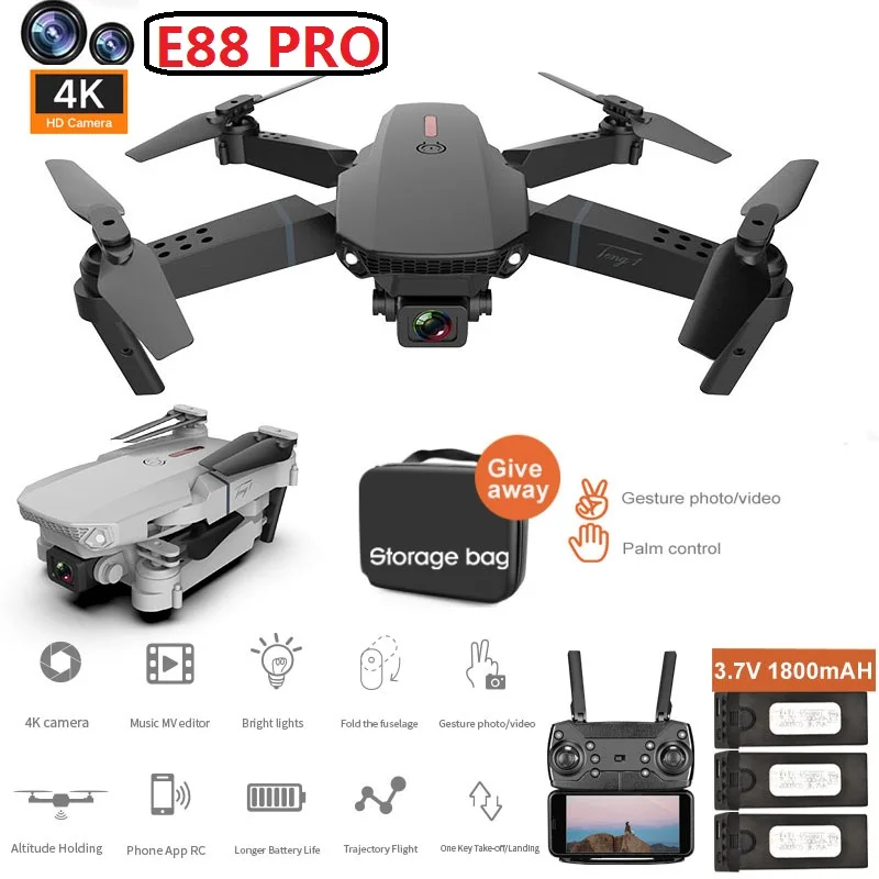 2022 E88 With Fixed Height 4k HD Wide-angle Camera Mini RC Drone toys Gesture Photo Mini Folding Rc Quadcopter VS GD91pro drone