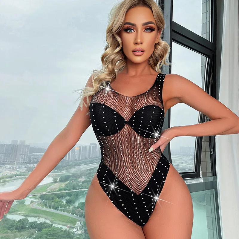 Sexy Underwear Set Full Sky Star Hot Diamond Mesh Clothing Sexy Underwear Hollow Back Sexy Set With Leg Rings Underwear