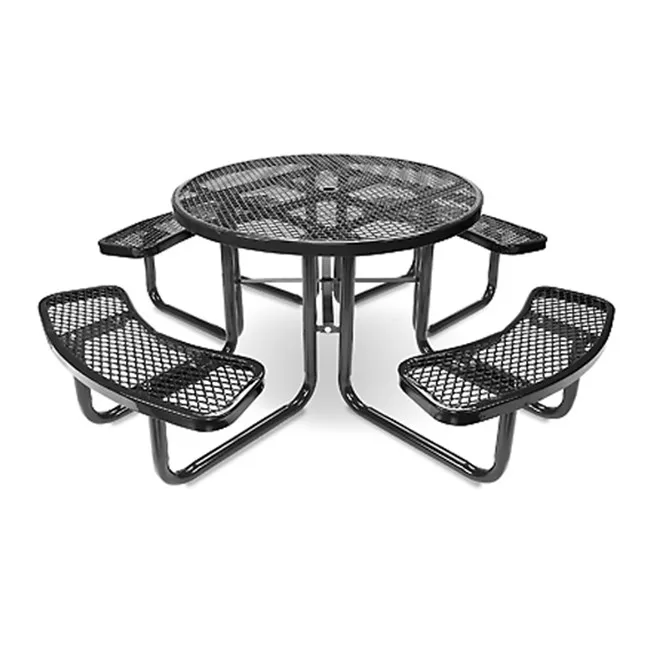 outdoor furniture commercial round thermoplastic steel picnic table restaurant outside patio metal mesh dining table with bench