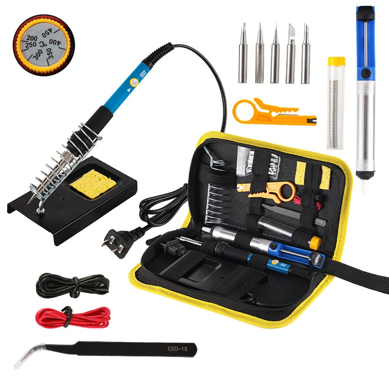 Soldering Iron Kit Electric 60W 110V Adjustable Temperature Soldering Gun Welding Tools Solder Wire Tube Stand With Carry Bag