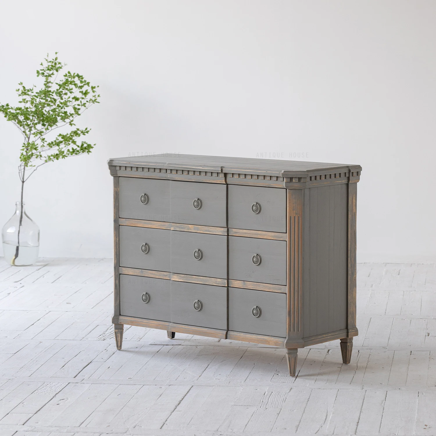 Nordic Vintage Furniture Solid Wood Cabinet with 6 drawers Antique Storage Cabinet For Bedroom Living Room