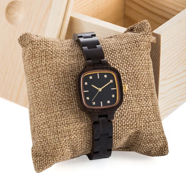 Fashion Simple Elegant Diamond Dial Natural Women Bamboo Wooden Watch Square Quartz Wood Watch Montre Femme
