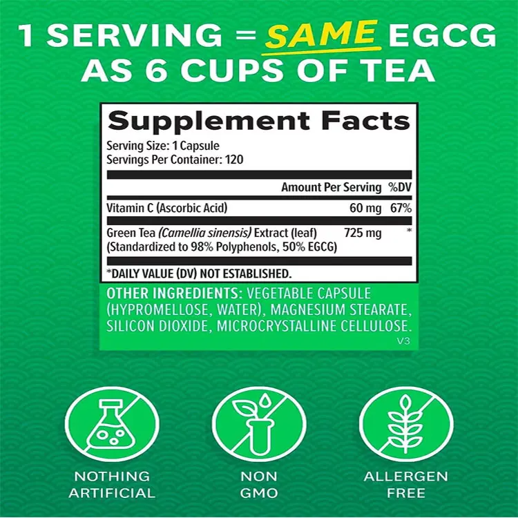 Oem Herbal Supplement Herb Tea Polyphenols 98% Green Tea Extract Green Tea Extract Capsule Fast