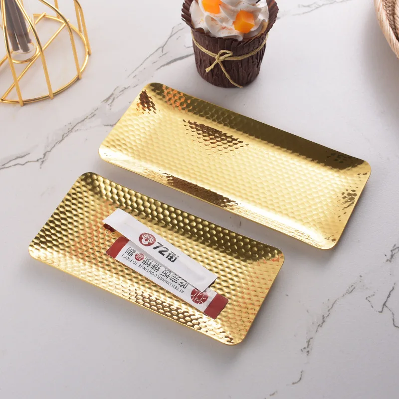 Korean Stainless Steel Fruit Tray Hammer Pattern Rectangular Ornament Jewelry Storage Tray Dessert Cake BBQ metal Tray