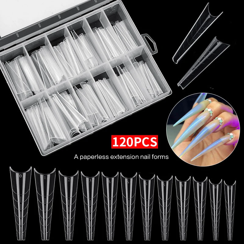 120 PCS Dual Form Nail Tips Nail Extension Form Quick Hard Builder Gel Nail Form With Scale