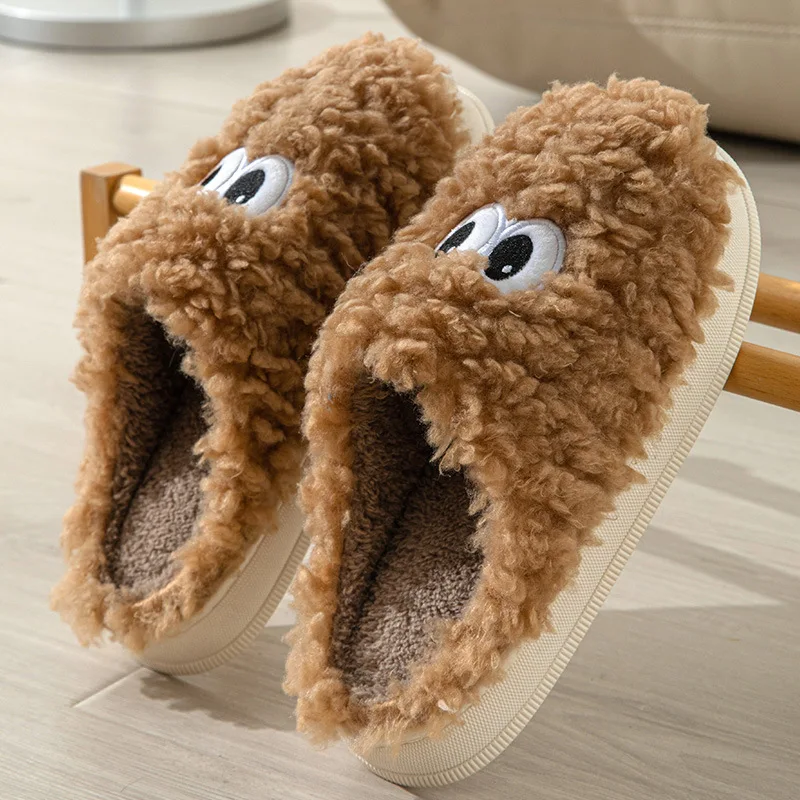 Unisex warm plush winter home house slippers for women and men new fashion cute cartoon   funny big eye slippers