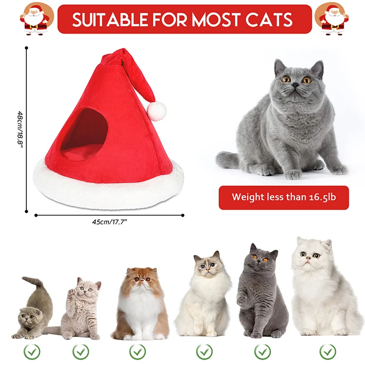 2024 New Version Dog Cat Cave Bed Tent Christmas Hat Gift Luxury Soft Warm Outdoor Indoor Cat House