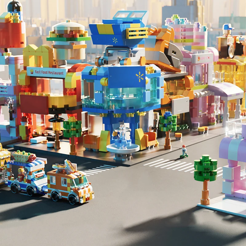Freshly Squeezed Juice Truck Street View Grill Shop Ice Cream Shop Exquisite Mini Building Blocks Educational Toys