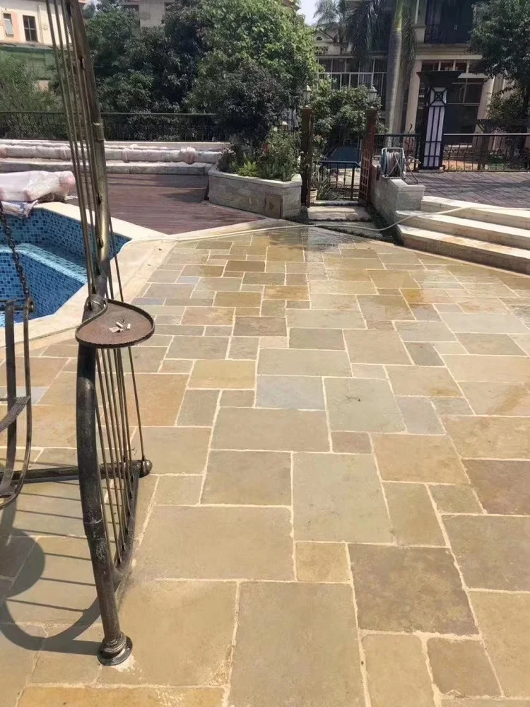 Cheap price Outdoor Natural Stone Beige tumbled garden Non-Slip  limestone paving stone