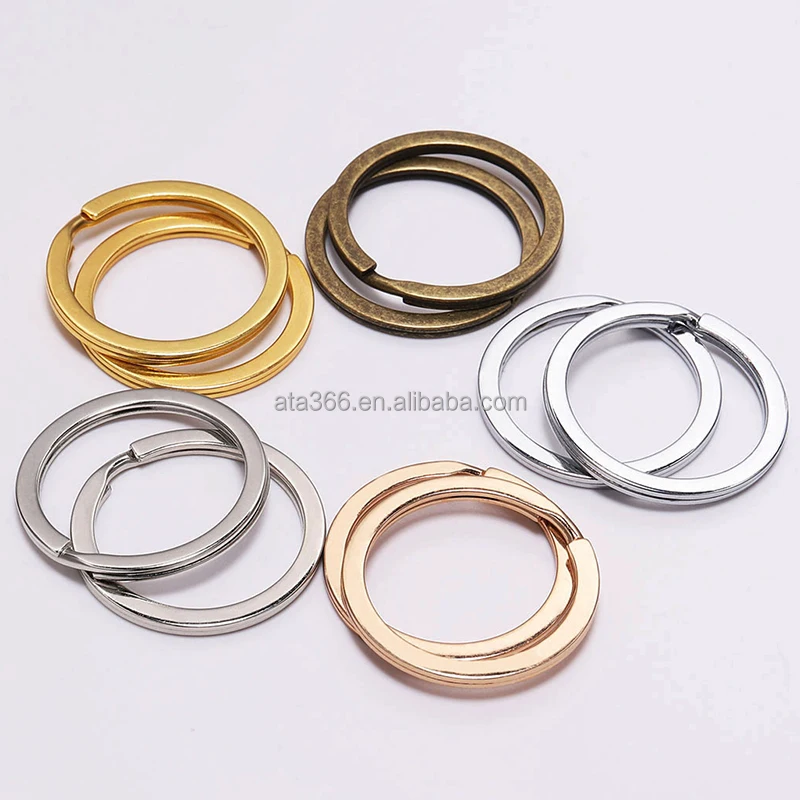 30mm Split Heart Shape Colorful Key Rings 10 Solid Colors Brass Flat Split Ring Key Chain Hook Fob Holder