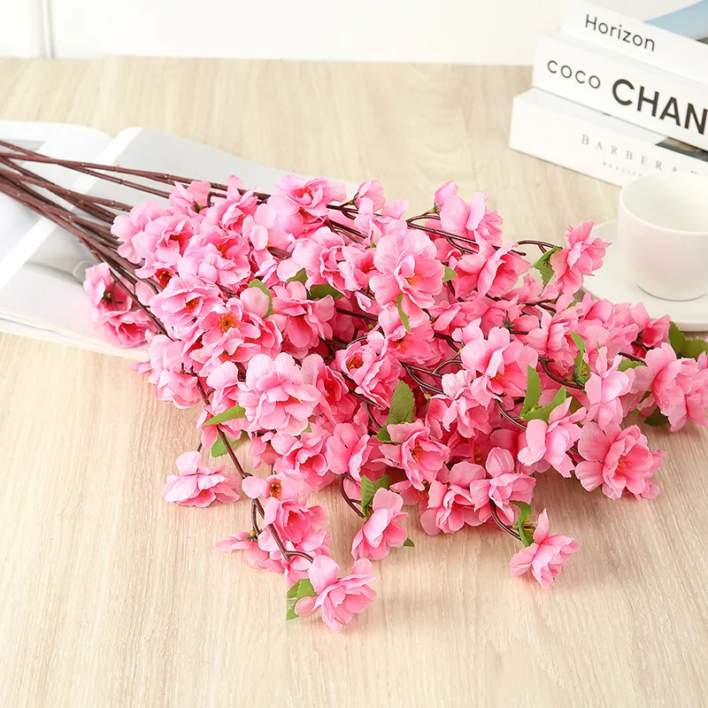 Wedding Table Centerpieces Pink Artificial Promotional 63cm Short Branch Small 3 Branches Peach Cherry Blossom Flower