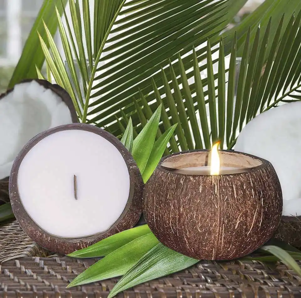 Coconut Shell  Wholesale Custom Logo Gift Box Scented Soy Wax Aromatherapy Fragrances Candles Massage