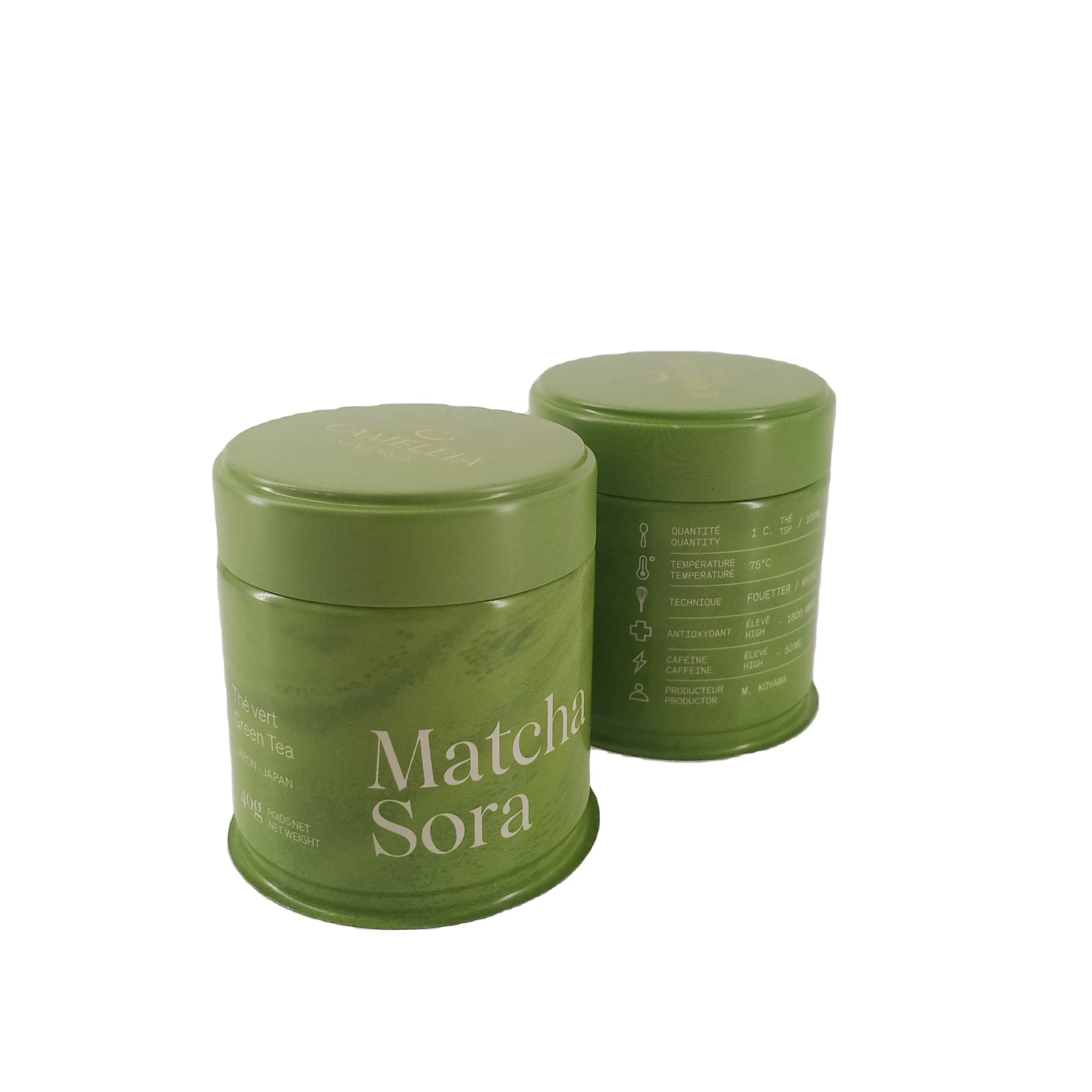 Hot sale metal packaging container food grade beautiful small eco friendly airtight empty matcha white round tea tin can boxes