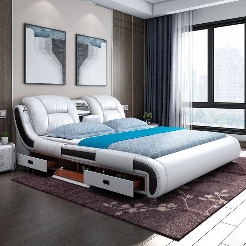 New Design Multifunctional King Size Smart Luxury Bed Bedroom Set Furniture Modern Queen Size Smart Leather Bed With Massage
