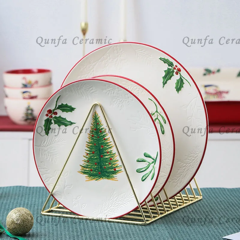 Wholesale custom decals baking pan porcelain ceramic plates christmas dinnerware sets