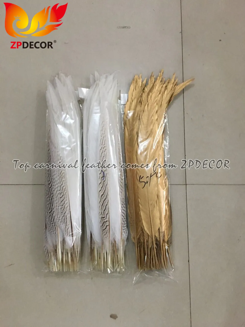 ZPDECOR Real Shipping Wholesale 50-55 cm Metallic Golden Silver Pheasant Tail Feathers for Samba Carnival Costumes